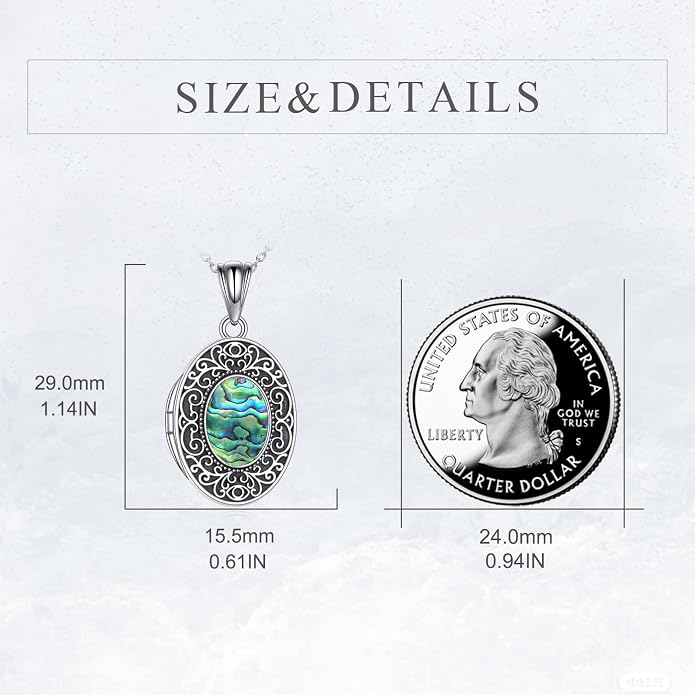 CRMAD Opal/Moonstone/Turquoise Locket Necklace for Women Sterling Silver Oval-Shaped Opal Locket Pendant Holds Pictures Always with You Vintage Style Photos Locket Jewelry Gifts for Loved One