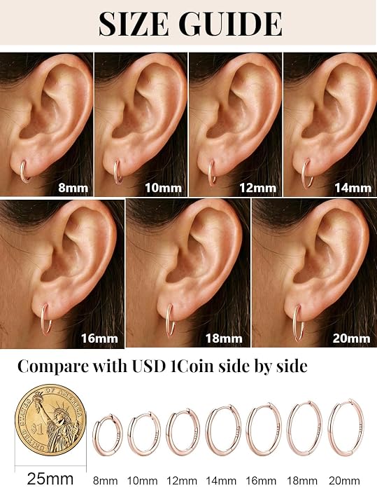 Silvora 14K Gold Plated Huggie Hoop Earrings for Women, Small Sterling Silver Hoops, Hypoallergenic Cartilage Earrings for Sensitive Ears 8/10/12/14/16/18/20MM