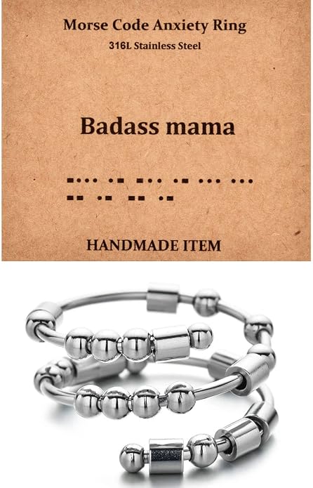 Morse Code Rings for Women, Stainless Steel Spinner Ring Fidget Rings for Anxiety Ring Morse Code Rings Inspirational Gifts Jewelry Women Birthday Graduation Gifts for Best Friends