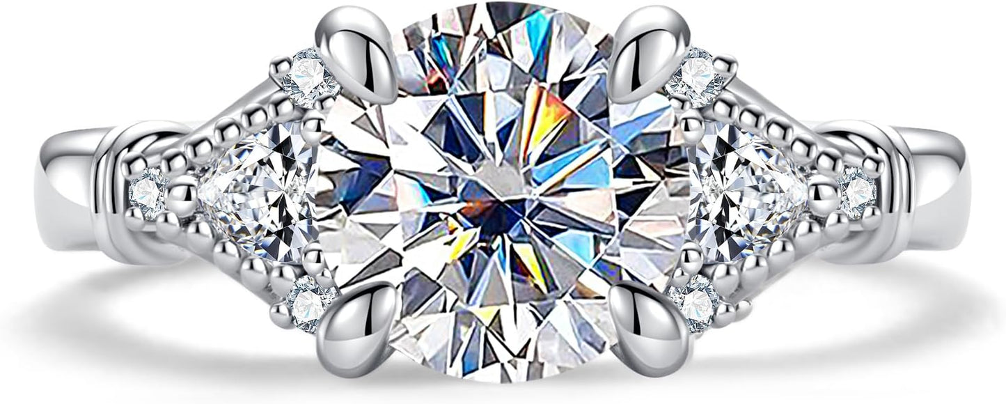 3ct-7ct Cubic Zirconia 3 Stones Engagement Rings 5A Grade Simulated Diamond Cushion Cut/Emerald Cut/Asscher Cut/Heart Cut CZ Anniversary Promise Wedding Rings for Women