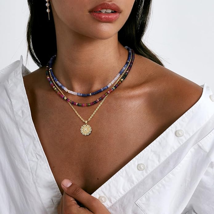 KELORIS PATH Beaded Necklace for Women, Colorful Gemstone Boho Bead Choker for Beach, Trendy Summer Natural Stone Jewelry Gifts