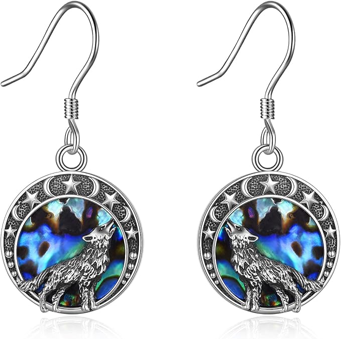 LUHE Wolf Necklace and Earrings Set Sterling Silver Wolf Jewelry Gifts for Women Teen Girls
