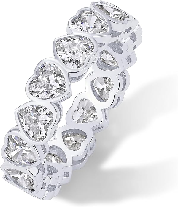 PAVOI 14K Gold Plated Heart Ring for Women - Heart-Shaped Cubic Zirconia Eternity Rings for Women - Stackable Wedding Band for Brides - Cute Valentines Day Love Promise Jewelry Gifts