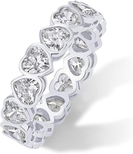 PAVOI 14K Gold Plated Heart Ring for Women - Heart-Shaped Cubic Zirconia Eternity Rings for Women - Stackable Wedding Band for Brides - Cute Valentines Day Love Promise Jewelry Gifts