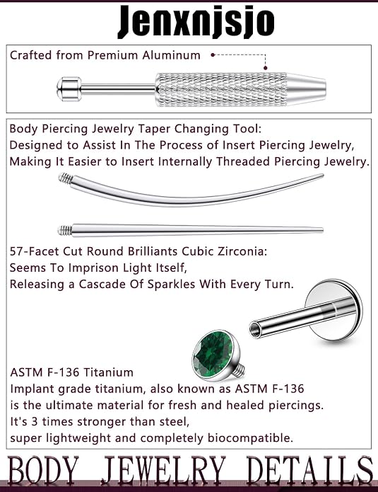 Jenxnjsjo F136 Titanium 20/18/16g Earrings Nose Lip Rings Studs Labret Medusa Tragus Helix Conch Cartilage Piercing Jewelry for Women