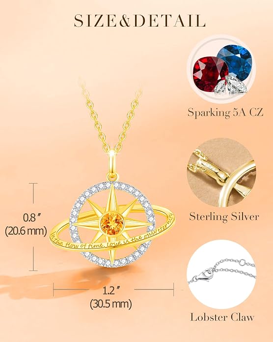 FANCIME Stellar Promise Birthstone Necklace for Women White Gold Plated Sterling Silver Planet Star Pendant Fine Jewelry Anniversary Birthday Mothers Day Gifts for Women Wife Friend Her