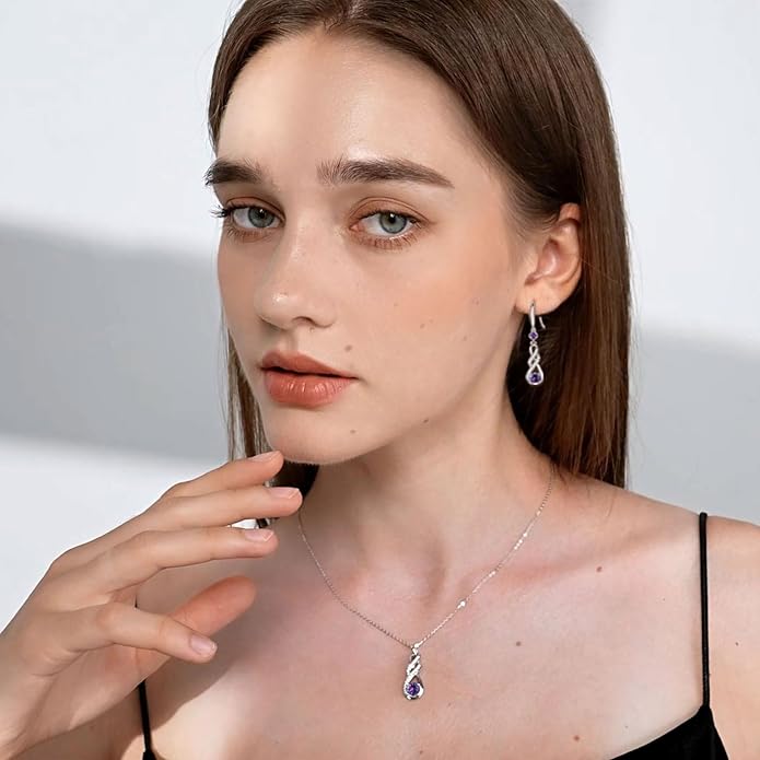 Birthstone Necklaces for Women 925 Sterling Silver Infinity Pendant Created Gemstone Jewelry for Her, 16"+2"