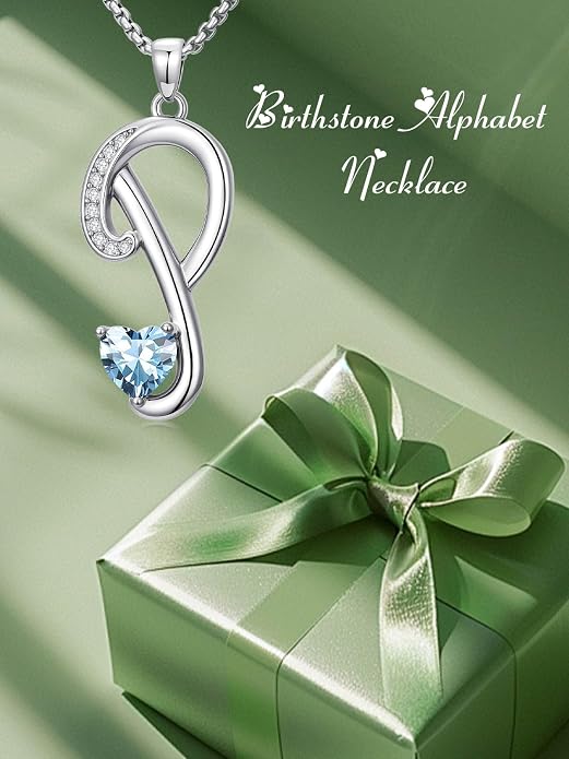 Birthday Gifts for Women Alphabet A to Z Initial Birthstone Pendant Necklaces for Women - 18k White Gold Plated Personalized Name Jewelry Anniversary Graduation Gifts for Wife Her Daughter Girlfriend(with Gift Box)