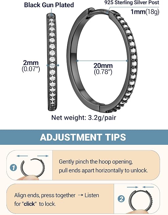 PROSTEEL Hoop Earrings for Women, Huggie Hoop with 925 Sterling Silver Post, 8/10/12/14/16/18/20mm Small Huggie Hoops, 14K Gold Plated/Silver/Black/Rose Gold Hypoallergenic Earrings Jewelry