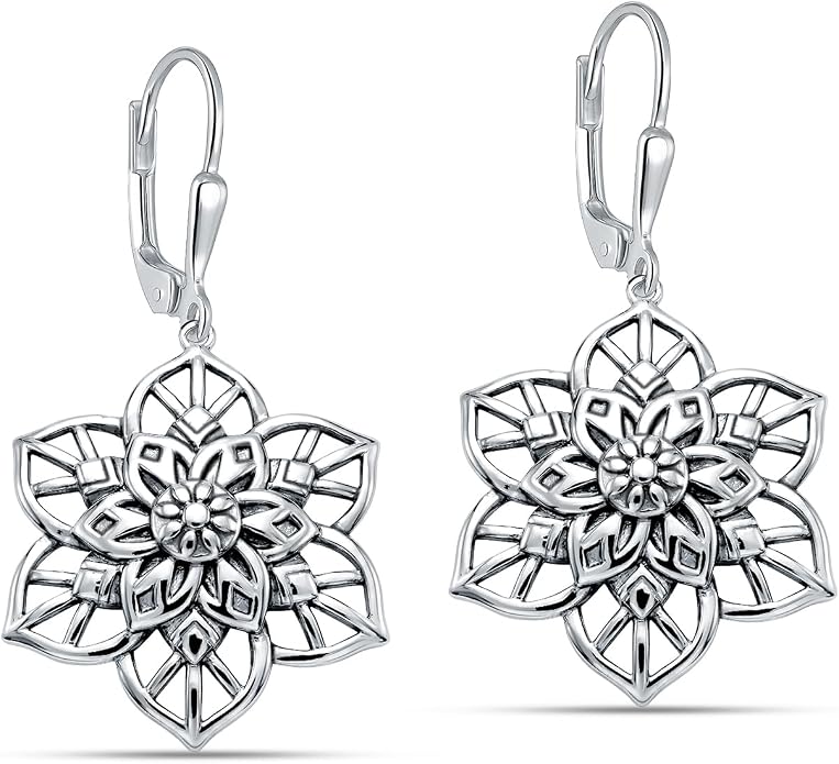 LeCalla 925 Sterling Silver Antique Earrings for Women | Filigree Leverback Dangle Earring | Drop Dangle Earrings for Women | Oxidized Silver Jewelry for Her Mom Wife