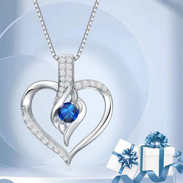 Birthstone Necklace Gifts for Women, 18K Gold-plated Sterling Silver Love Heart Necklace Durable Box Chain Women Jewelry Gifts for Her 20"
