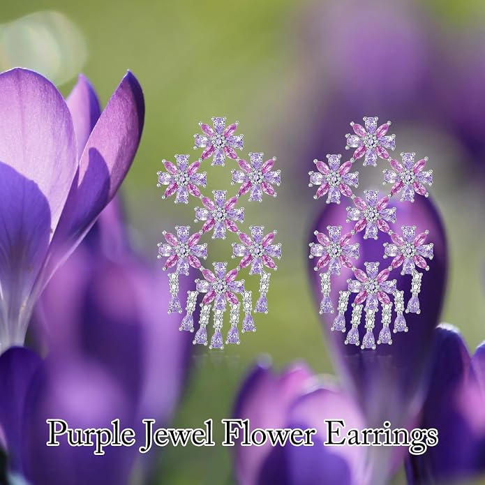 925 Sterling Silver Colorful Chandelier Teardrop Dangle Earrings Statement Flower Stud Earrings for Women Party Prom