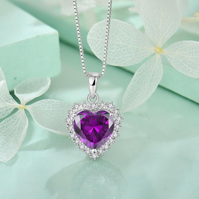 STARCHENIE 925 Sterling Silver Heart Birthstone Pendant Necklace for Women | Genuine 925 silver pendant, heart birthstone, love heart design, 925 silver 18+2" adjustable chain