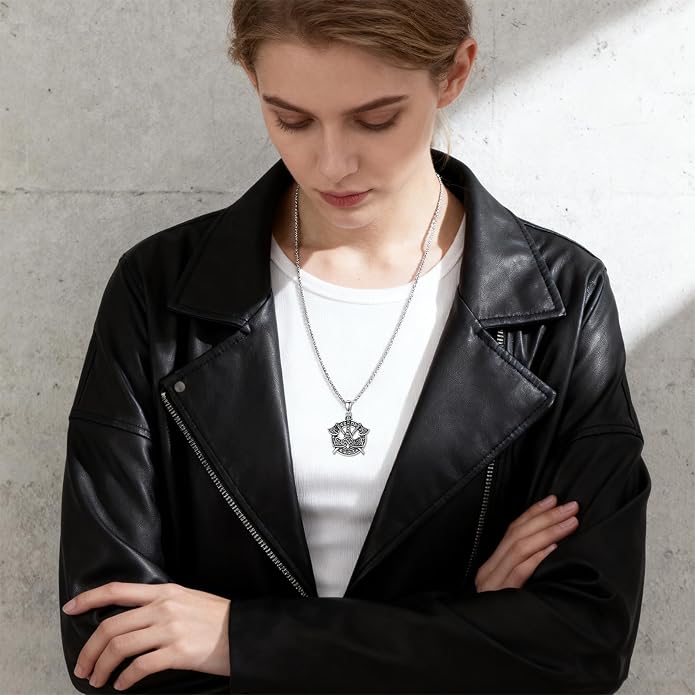 PROESS Viking Axe/Sword/Skull Necklace S925 Sterling Silver Thors Hammer Necklace Amulet Dagger Pendant Norse Viking Rune Jewelry Gifts for Men Women