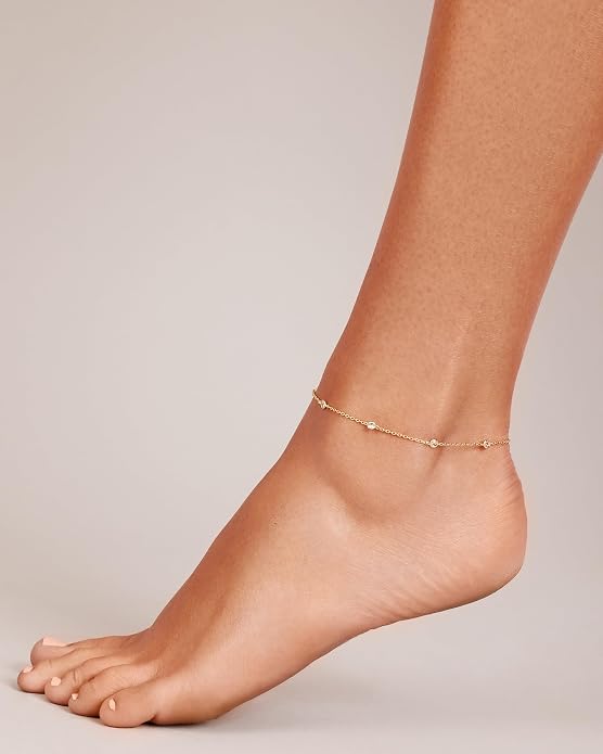 PAVOI 14K Gold Plated Anklet for Women - Trendy Link Chain Ankle Bracelet Summer Jewelry - Boho Dainty Anklets with Cubic Zirconia, Beaded, Evil Eye, Star, Station, Pearls Adjustable Gold Jewelry