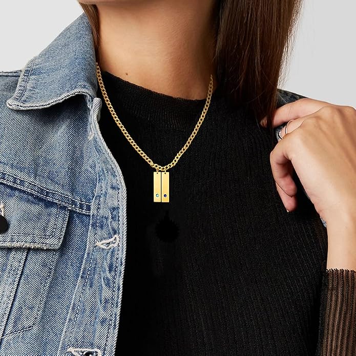 Custom4U Personalized Birthstone Bar Necklaces for Women, Custom Handmade Silver/Black/Gold Vertical Bar Pendants with 1-3 Names Engraved,Unique Memorial Necklace for Her