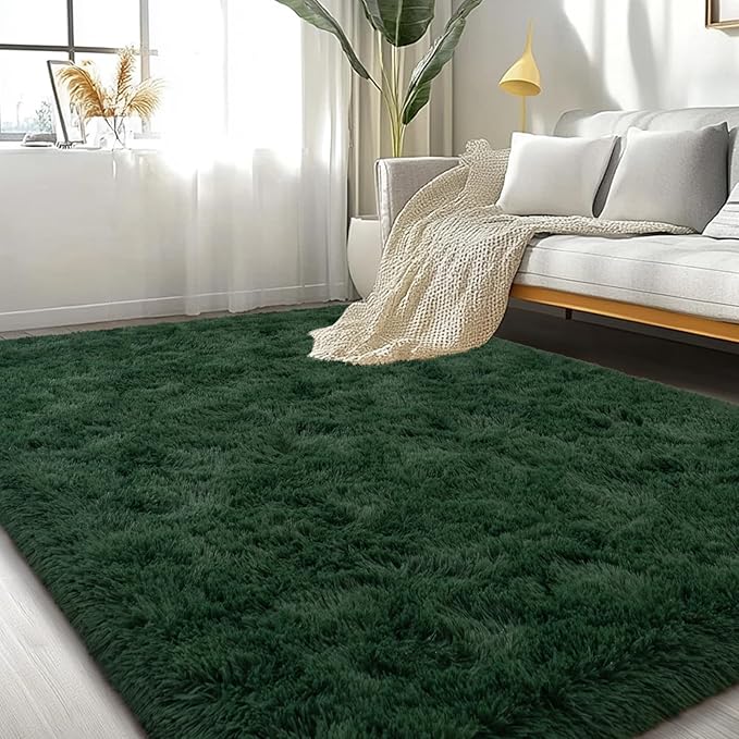 Large Area Rugs for Living Room Bedroom 8x10 Dark Green Shag Rugs | Ultra Soft Fluffy Shaggy Plush Fuzzy Modern Indoor Throw Floor Carpet for Kids Girls Boys Dorm Nursery Home Decor Aesthetic