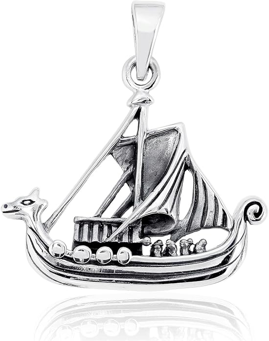 WithLoveSilver 925 Sterling Silver Norse Viking Ship Boat Pendant