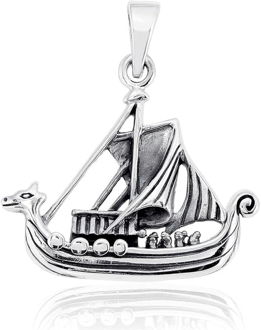 WithLoveSilver 925 Sterling Silver Norse Viking Ship Boat Pendant