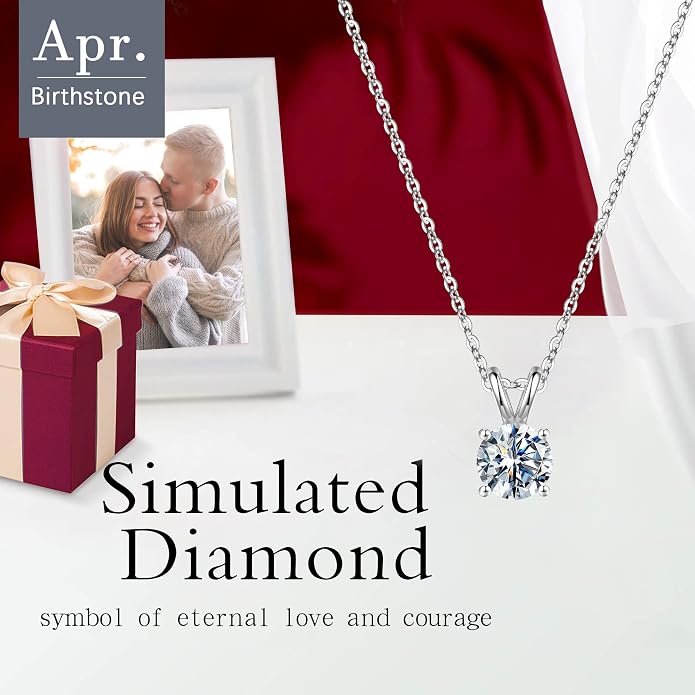 SMILEST Birthstone Necklaces for Women Mom Wife, 1ct Sparkle Round Cut Birthstone Pendant 925 Sterling Silver Necklace Anniversary Birthday Gifts for Women Mom Wife Friend