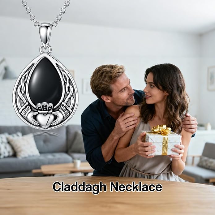 PELOVNY Celtic Knot Necklaces for Women 925 Sterling Silver Gemstone/Birthstone Teardrop Infinity Necklace Irish Celtic Pendant Jewelry Gifts for Mom Daughter Wife