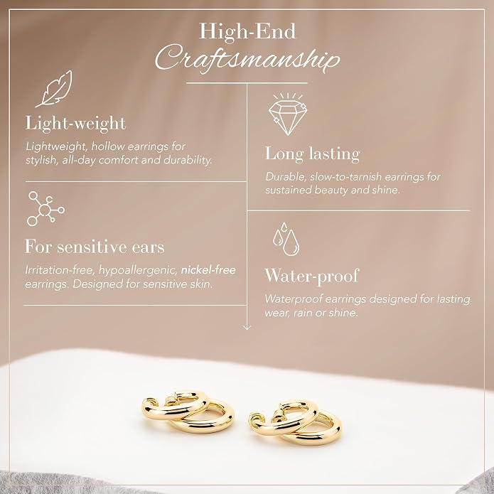 14K Gold-Plated, Lightweight, Open Hoop Earrings For Women