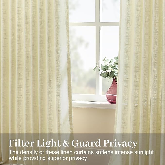 108 Inch Linen Curtains for Living Room, Pinch Pleated Curtain Semi Sheer Light Filtering Memory Trained Modern Window Drapes with Hooks Rings for Bedroom Dining Room, 40W, Grey Beige, 2 Panels