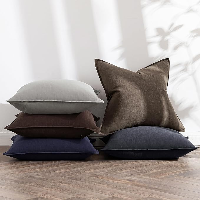 MIULEE Decorative Linen Pillow Covers 20x20 Inch Coffee | Boho Farmhouse Fall Autumn Couch Throw Pillows for Bed, Pack of 2 Accent Modern Pillowcases, Sofa Livingroom Home Decor