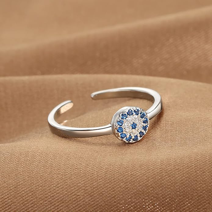 Lit Wall 3Pcs Evil Eye Rings for Women 18K Gold Plated Cubic Zirconia Open Ring Set Adjustable Eye Ring for Women