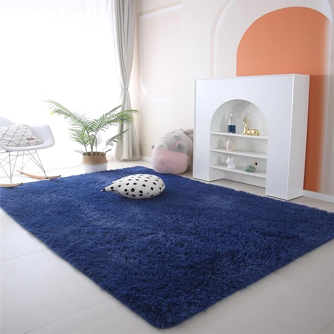 Blue Shag Area Rug 6x9 Living Room - Soft Fluffy Non-Skid Carpet | Soft Small Living Room Pick: Microfiber Memory Foam Delivers Cloud-Like Barefoot Comfort - The Coziest Spot Kids Love