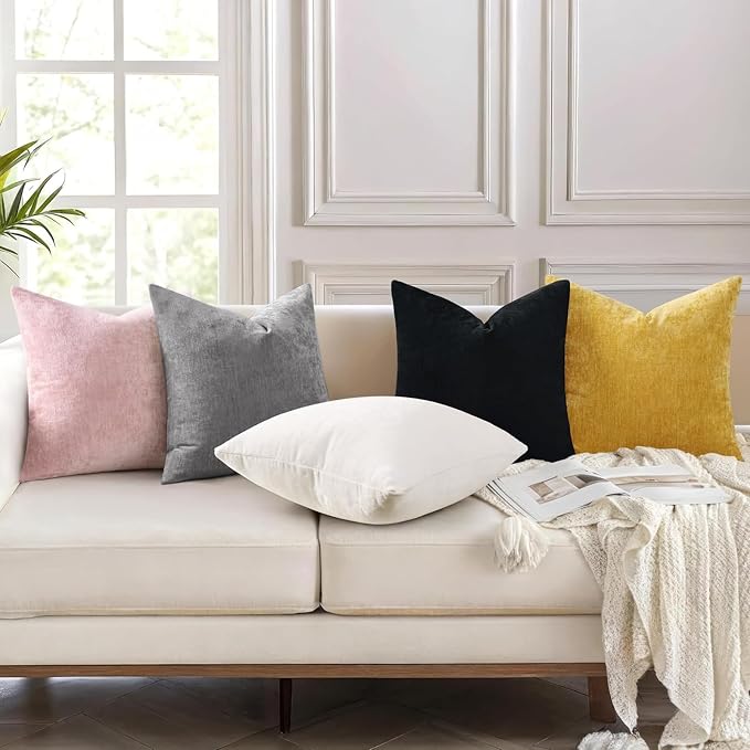 decorUhome Soft Chenille Dark Grey Throw Pillow Covers 16X16 Set of 2 | Decorative Fall Couch Pillow Covers Solid Dyed Accent Modern Farmhouse Neutral Square Pillow Cases for Sofa