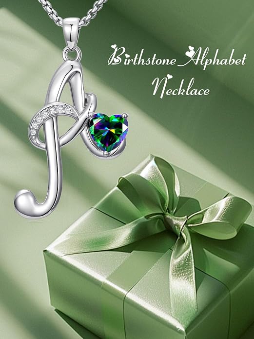 Birthday Gifts for Women Alphabet A to Z Initial Birthstone Pendant Necklaces for Women - 18k White Gold Plated Personalized Name Jewelry Anniversary Graduation Gifts for Wife Her Daughter Girlfriend(with Gift Box)