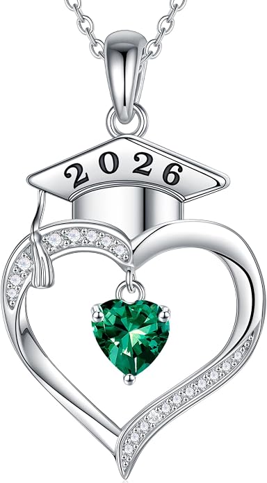 Iefil 2026 Graduation Gifts for Women Her - 925 Sterling Silver Heart Birthstone Necklace, Graduation Necklaces for Women Daughter Girlfriend