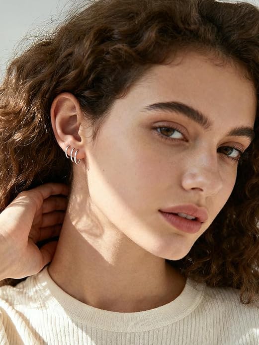 Silvora Sterling Silver Hoop Earrings for Women, Small Hoops 14K Gold Plated/925 Silver/Rose Gold/Black, Hypoallergenic Huggie Lightweight Cartilage Sleeper Earrings 8/10/12/14/16/18/20mm
