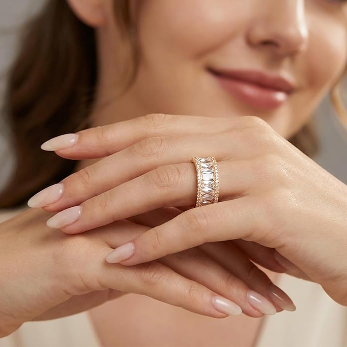 MDFUN 18K Gold Plated Eternity Rings for Women Cubic Zirconia Wedding Promise Engagement Band