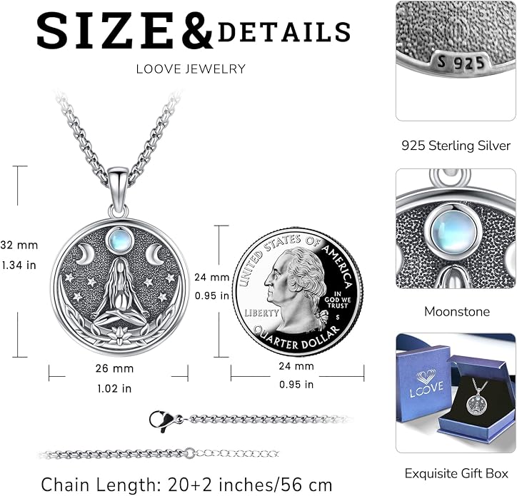 Pentagram Necklace Sterling Silver Triple Moon Goddess/Celtic Knot Witches Knot/Ankh/Sun and Moon/Hecate/Lilith/Santa Muerte/Tetragrammaton Pendant Necklace Pagan Wiccan Magic Egyptian Amulet Jewelry for Women Men