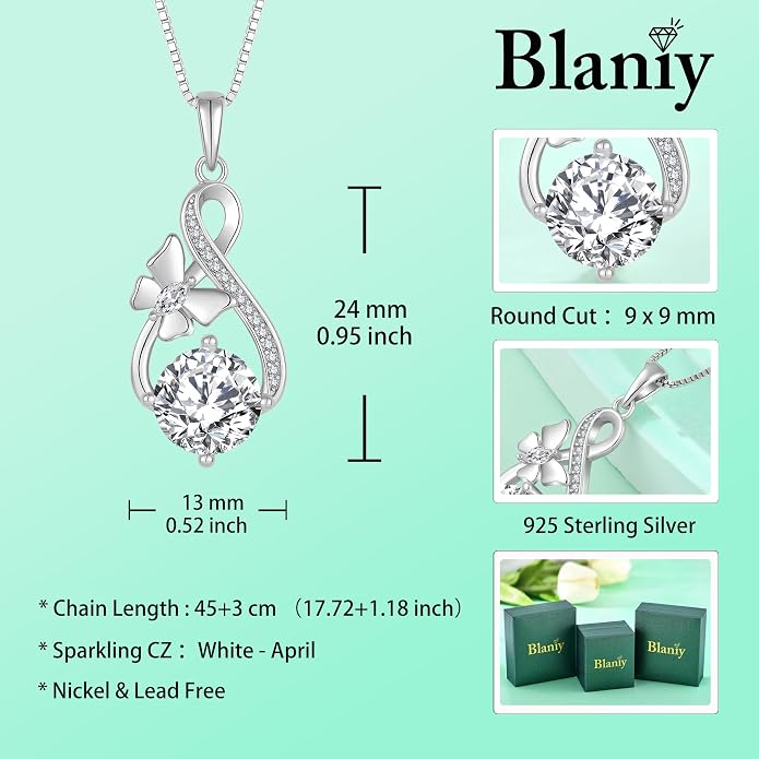 Butterfly Necklaces for Women 925 Sterling Silver Infinity Pendant Necklace Birthstone Jewelry Gifts for Her