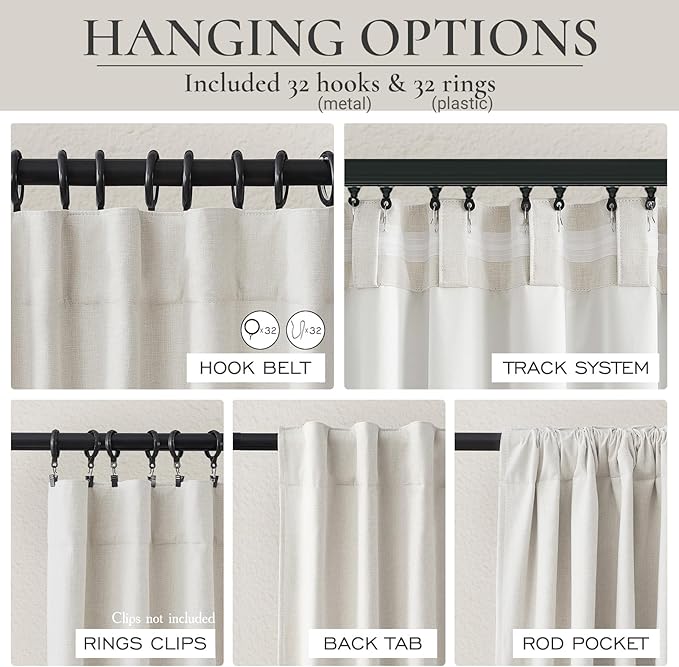 QJmydeco Buttercream Living Room Curtains 102 Inches Long for 103 Inch Tall Window Drapes 100% Blackout Curtains for Bedroom Noise Reduction Curtains Farmhouse Style 2 Panels Beige Wheat Oatmeal