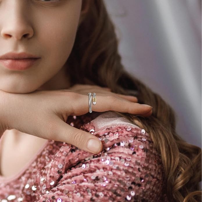 Dorriss Cable Rings Vintage Twisted Open Ring for Women Adjustable Designer Fashion Brand Stainless Steel Jewelry with Gift Box