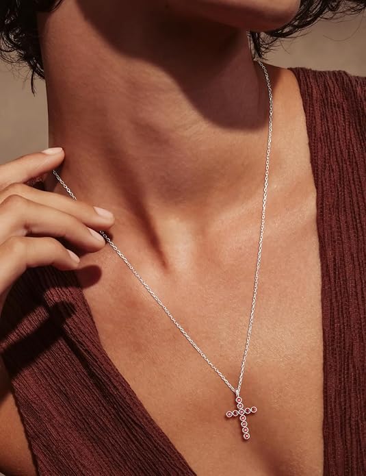 Sterling Silver Cross Necklace for Women Birthstone Religious Jewelry