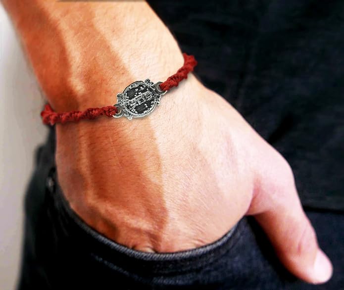 Sterling Silver Charm Bracelet on Red Macrame for Men & Women - Adjustable to 7.5" with Health & Well Being Active Life Motivation Amulet - Gift for Runners, Marathon & Sports People