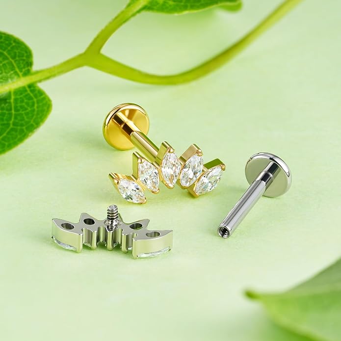 FINE4U 1PC ASTM F136 Titanium 16G Flatback Stud for Tragus, Helix, Conch 6mm 8mm - Screw on Cartilage Earring Piercing Jewelry