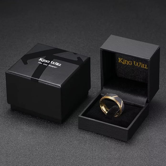 King Will Men's 8mm Tungsten Carbide Wedding Band, Hammered Faceted Diamond Cut Ring with Groove Inlay, Geometric Industrial Engagement Band for Men Women Comfort Fit Size 7-14