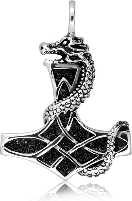 WithLoveSilver 925 Sterling Silver Trinity Celtic Viking Dragon Amulet Axe Hammer of Thor Mjolnir Pendant