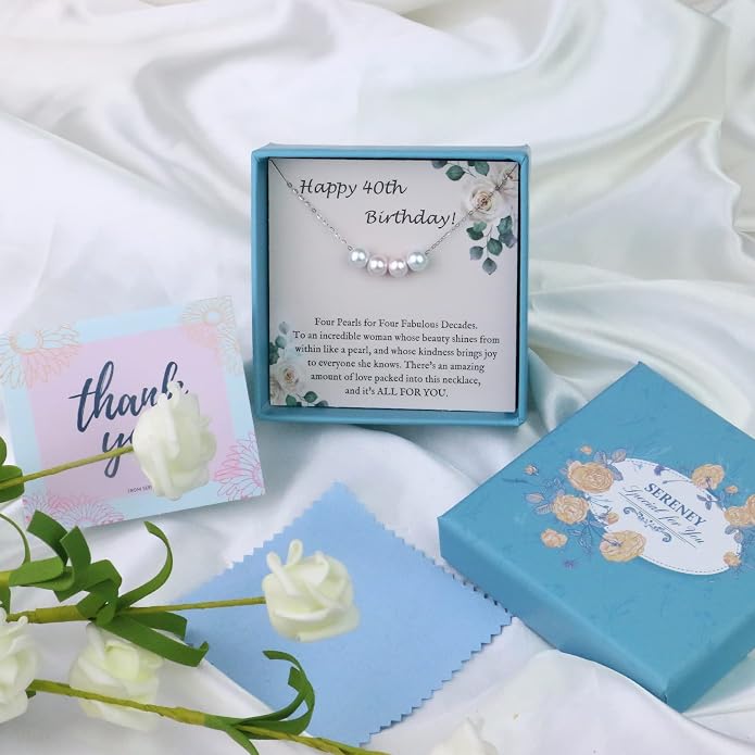 Sereney Sterling Silver Birthday Gifts for Girls Women, Pearl Necklace as 7 9 10 11 13 15 16 18 21 30 40 50 60 Year Old Birthday Gifts, Single Pearl Necklace as Bday Gifts for Friends