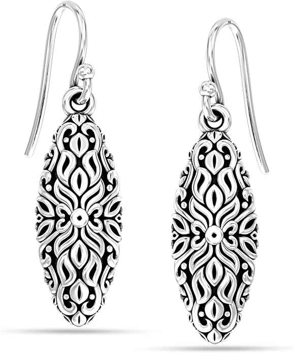 Charmsy 925 Sterling Silver Light-Weight Antique Filigree Teardrop Drop Earrings for Women
