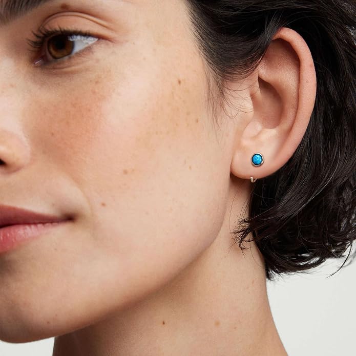 CHIC & ARTSY 925 Sterling Silver Half Hoop Earrings for Women, Dainty Huggie Hoops with Synthetic Opal, Moonstone, CZ & Gemstones, Lightweight Comfort Fit Everyday Elegant Jewelry