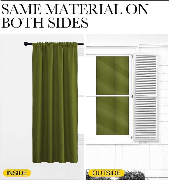 NICETOWN Window Curtains Blackout Drapes, Thermal Insulated Solid Rod Pocket Blackout Draperies for Living Room (1 Pair, 42 by 45 inches, Olive Green)