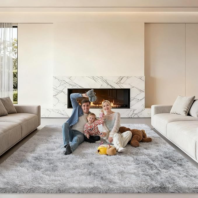 Area Rugs 9x12 Living Room, Large Fluffy Rugs for Bedroom, Fuzzy Shag Soft Non-Slip Carpet for Kids Girls and Boys Nursery Dorm Indoor Room Home Decor (9ft X 12ft, Tie-Dyed Grey)