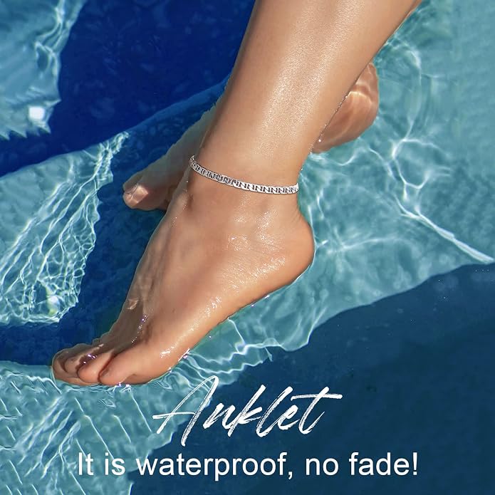 FOCALOOK 14K Gold Plated Anklets for Women Waterproof Plus Size Ankle Bracelet 8.5-10.5 Inch Adjustable Mariner/Figaro/Flat Snake/Cuban Link Chain Anklet Jewelry for Summer Beach Holiday